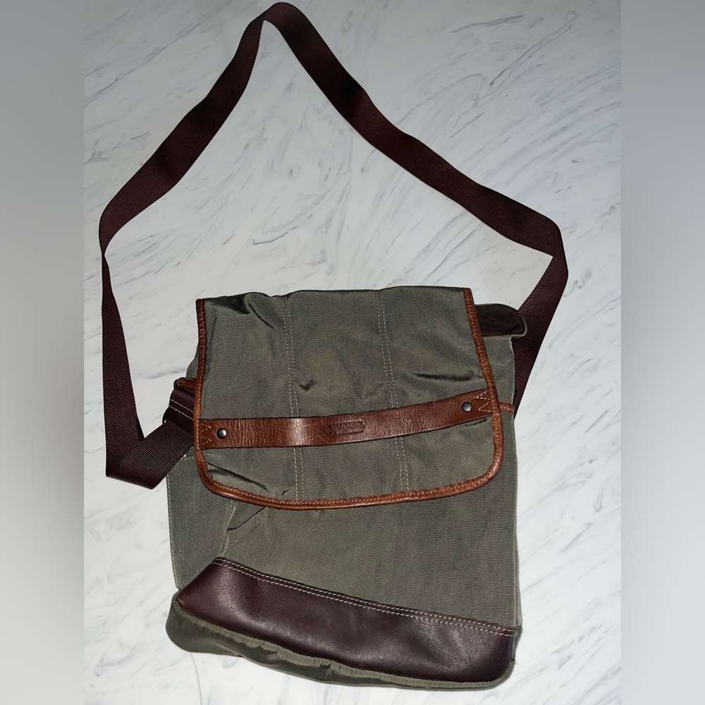 Ellington messenger crossbody bag purse canvas zip pocket book brown green